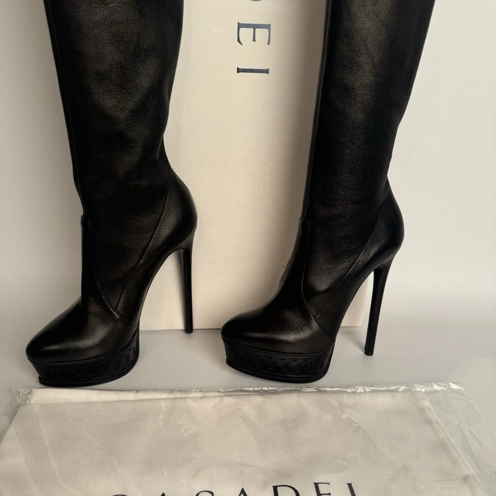Casadei Black Heeled Platform Boots with Stiletto Heel